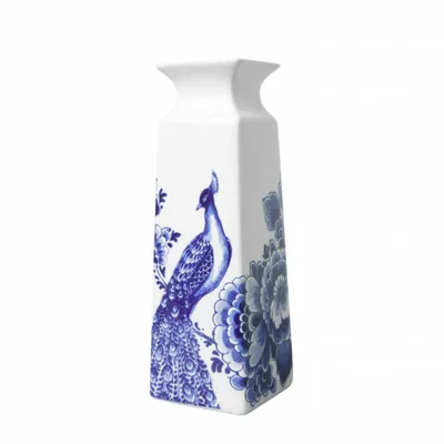Imagen del producto de Heinen Delfts Blauw – Jarra cuadrada, diseño de flores y pavos reales, tamaño grande