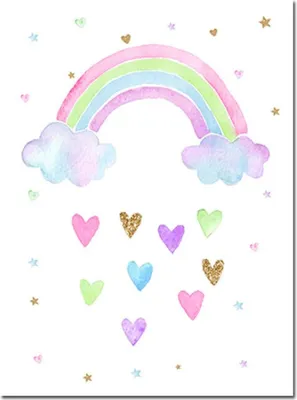 Produktbild von TPFLiving Kunstdruck LW-1003 (OHNE RAHMEN) Poster - Leinwand - Wandbild - Hochauflösender Giclée-Druck, langlebig und hochwertig - Einhorn mit Wolken und Regenbogen für Kinderzimmer,  - Größe: 13x18cm