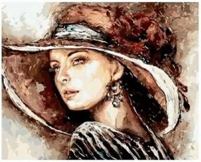 Obrázok produktu pre Diamantová mozaika Žena s hnedým klobúkom, kreatívna, 30 x 40 cm