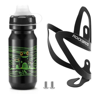 Produktbild von ROCKBROS Fahrrad Flaschenhalter Aluminium Schwarz mit Trinkflasche 600ml Einhandöffnung BPA-frei auslaufsicher Schwarz