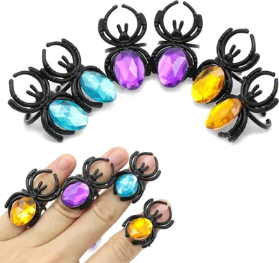 Produktbild von 10Pcs Halloween Spinne Edelstein Ringe Kunststoff Spinne Ringe Spielzeug Halloween Party Favors Dekorationen