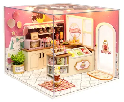 Produktbild von DIY Holzpuppenhaus Kit - Miniatur mit Möbeln für kreative Bastelarbeiten