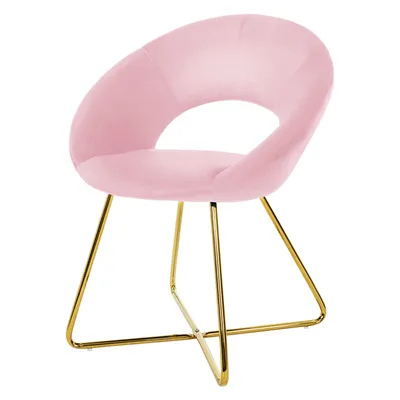 Produktbild von ML-Design Esszimmerstuhl mit runder Rückenlehne, Rosa, aus Samt Metallgestell