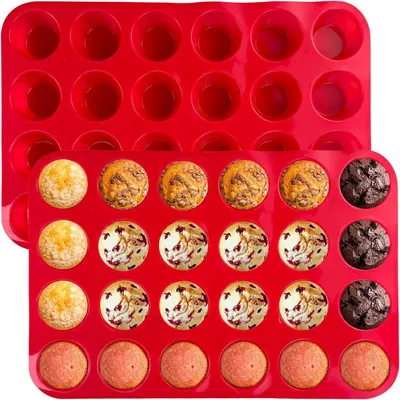 Produktbild von Xpieoyrm Silikon-Muffinformen – Set mit 2 Stück – Muffinformen für 24 Muffins – Wiederverwendbare Muffinbackformen – BPA-frei