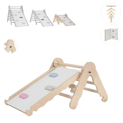 Produktbild von MAMOI® Klettergerüst indoor, Kletterdreieck mit rutsche holz, Baby kinder klettern, Kletterturm rutschbrett, Kletterbogen kinderrutsche