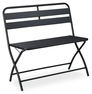 Immagine prodotto di Panchina da giardino Relaxdays, pieghevole, L x P x A: 83,5 x 90 x 49 cm, resistente alle intemperie, a 2 posti, da giardino, da balcone, panca pieghevole, panca in acciaio, grigia