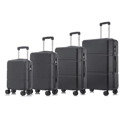 Produktbild von Suitcase Set, Rollkoffer Handgepäck, Kofferset, mit 4 Rollen 360°, Hartschalenreise Zahlenschloss, Weicher Gummigriff (4er Set, S,M,L&XL,Schwarz)