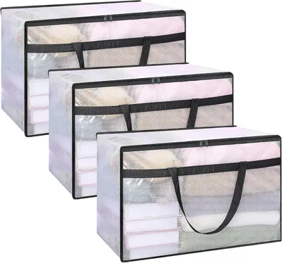 Produktbild von Aufbewahrungsbeutel – Set mit 3 Stück – Groß – 60 Liter – Umzugstaschen – Transparent – Verstärktes PVC