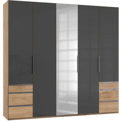 Immagine prodotto di Armadio Livello 250x58x236cm Armadio camera da letto asse rovere grigio vetro cassetti specchio (16205)