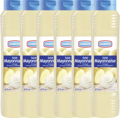 Verpackungsbild Hamker Salat Mayonnaise cremig fein würzig mit Rapsöl 875 ml 6er Pack