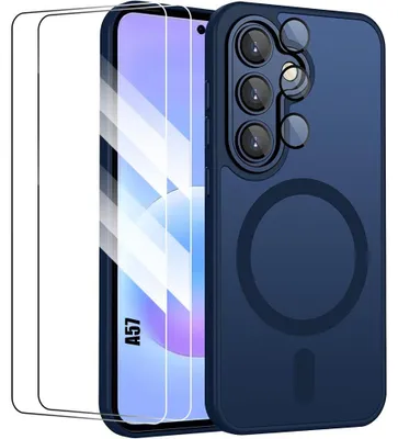 Image de Coque + 2 Verres Trempés pour Samsung Galaxy A57 5G, avec Anneau Magnétique - Bleu Marine