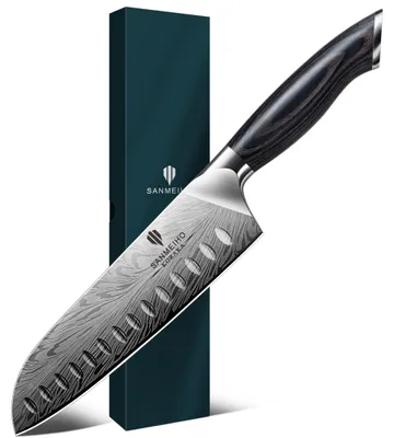 Santoku-Messer 20 cm, Pulverstahl, ultra-scharf, Pakkaholz-Griff