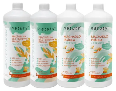 Imagen del producto de Natuty, gel para la ropa blanca y de color, sin perfume, 2 x 1 litro + Suavizante para la ropa, sin perfume, 2 x 1 litro. Paquete económico