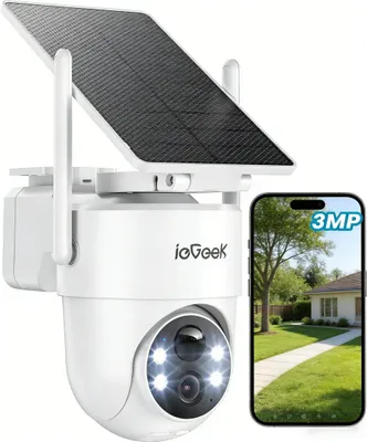 Produktbild von ieGeek 2K Überwachungskamera aussen solar WLAN Kamera Outdoor Solar-Kamera mit Solarpanel, 360 ° PTZ Farb-Nachtsicht 2-Wege-Audio PIR Bewegungsmelder