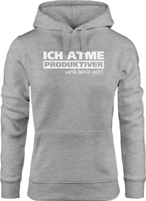 Produktbild von Damen Hoodie mit Spruch Ich atme produktiver wird`s heute nicht Moonworks® grau-weiß L