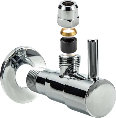 Produktbild von tecuro Design Eck-Ventil mit Quetschverschraubung,1/2 Zoll Wandanschluss, Messing verchromt