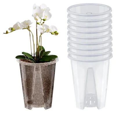 Produktbild von 10 Stück Orchideen Pflanztöpfe, Kunststoff Blumentöpfe für Innen- und Außenbereich, 10 cm (Transparent)