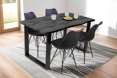 Produktbild von Esstisch Baumkante Holz-Optik Grau 140 x 80 U-Gestell schwarz JOSY