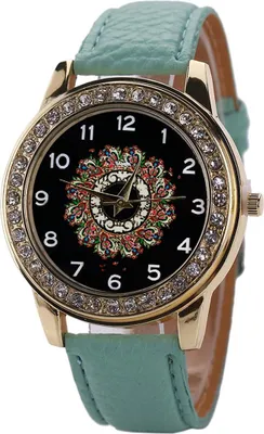 Produktbild von Modische Damenuhr mit Quarzwerk, großem runden Zifferblatt, Strasssteinen und Armband aus Kunstleder (Weiß),sky blue