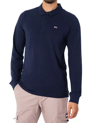 Produktbild von Tommy Jeans Herren Slim Solid Langarm-Poloshirt, Blau M