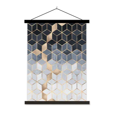 Produktbild von MuchoWow® Textilposter Würfel - Gold - Muster 60x80 cm mit schwarzem Rahmen - Plakathalter