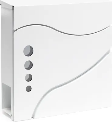 Produktbild von Wiltec Designer Briefkasten V31 weiß 370 x 105 x 370 mm, Wandbriefkasten mit Schloss, Sichtfenstern und Zeitungsrolle, Postkasten aus pulverbeschichtetem Stahl