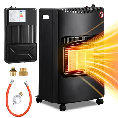 Produktbild von Eikuavons Gasofen Keramik 4200 Watt mit 3 Stufen, Sauerstoffmangelsicherung, Gasschlauch & Regler, 4 Rollen, inkl. 2 EU-Adaptern
