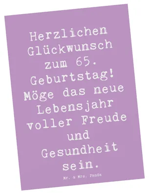 Produktbild von Mr. & Mrs. Panda Postkarte Spruch 65. Geburtstag Glückwünsche - Lavendeltraum - Geschenk, Postkarten, Fotokarte, einzelkarte, Familie, Ansichtskarte, besonderes Jahr