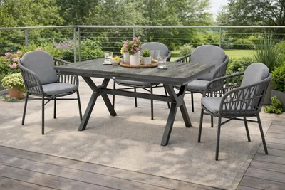 Produktbild von Destiny Sitzgruppe COMO 4x Stapelsessel + Esstisch Garda 160/210x100 cm