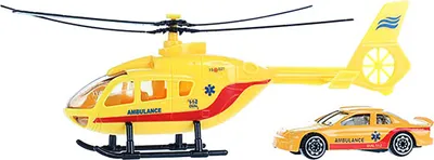 Produktbild von HUBSCHRAUBER mit AUTO Ambulance Einsatzfahrzeug Modell Helicopter Spielzeugauto Spielzeug Geschenk Kinder 83 (Ambulance-Gelb)