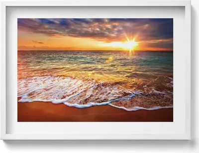 Produktbild von Wellen des Meeres bei Sonnenuntergang– Wandbild mit Rahmen – Gerahmtes Bild  – Wanddekoration – 70x50 cm –  Schwarz Rahmen