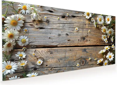 Produktbild von Küchenrückwand Spritzschutz Glas mit Motiv Holz und Gänseblümchen 40 x 40 cm