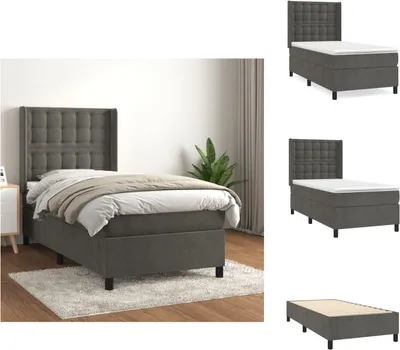 Productafbeelding van vidaXL Boxspringbed met matras, donkergrijs, 80x200 cm, fluweel - Bedden & bedbodems