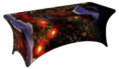 Produktbild von Stretch-Elasthan-Tischdecke für rechteckige Tische, weihnachtliche Atmosphäre, dekorativ, für Innen- und Außenbereich, waschbar, geeignet für Veranstaltungen, Hochzeiten und Partys