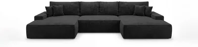 Image de Canapé d’angle VERONA U noir velours côtelé Poso 135 - fonction couchage, coffre de rangement pour la literie