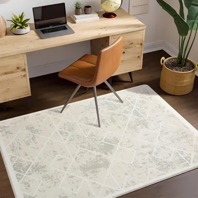Immagine prodotto di Tappeto a pelo corto, design geometrico astratto, antiscivolo, color avorio, 80 x 120 cm