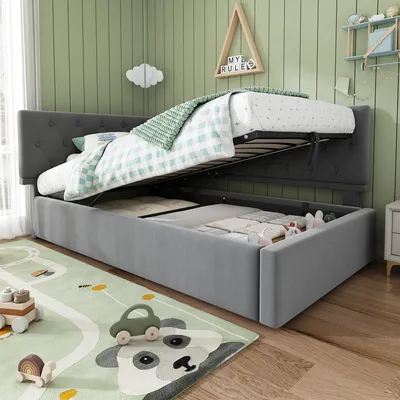 Produktbild von MODFU Polsterbett  90x200,Schlafsofa mit hydraulischem Stauraum, Kinderbett mit Lattenrost, ohne Matratze,Grau