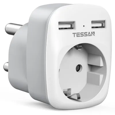 Produktbild von TESSAN Adapter Südafrika mit 2 USB, 3 in 1 Stecker für Südafrika, Reiseadapter Stromadapter Namibia, Reisestecker Namibia, Reiseadapter Typ M für Botswana