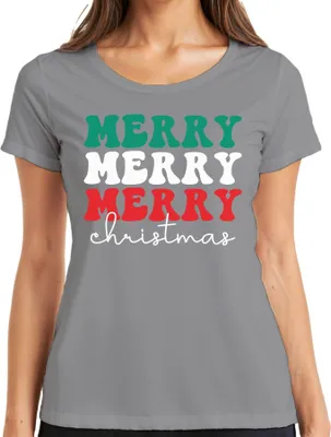 Produktbild von Merry Merry Merry Christmas - Weihnachten Weihnachtsgeschenk Christmas Damen T-Shirt, Grau, S