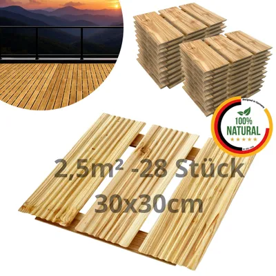 Obrázok produktu pre Floranica drevená terasová dlaždica 28 ks 2,5 m² 30x30 cm prírodná terasové dlaždice balkón drevené stupačky