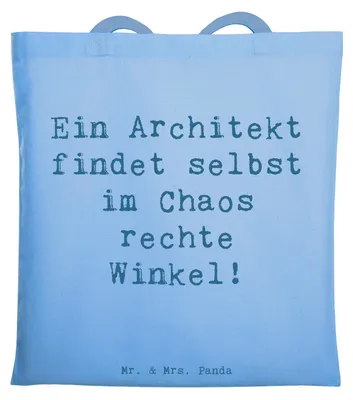 Produktbild von Mr. & Mrs. Panda Tote Bag Spruch Architekt Chaos - Sky Blue - Geschenk, handgefertigte Geschenke, Unitasche, Architektenspruch, Berufe, Hingabe, Tasche, Schultasche