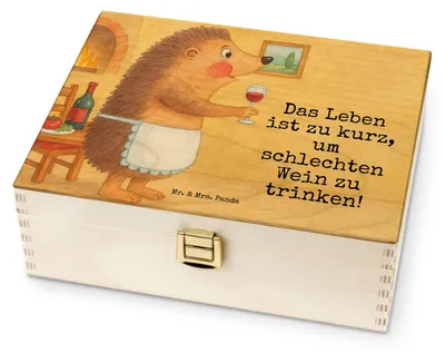 Produktbild von Mr. & Mrs. Panda Tee Box Igel Wein Design - Weiß - Geschenk, Rotwein, Weinglas, Teedose, für Paare, Spruch, Deko, Aufbewahrung, Lustige Sprüche, Teebehälter, Teebeutel