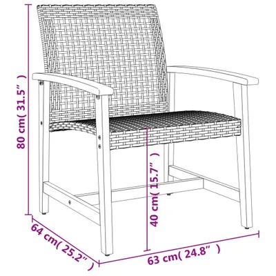 Immagine prodotto di Sedie da giardino 2 pezzi in poly rattan nero e legno di acacia