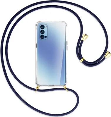 Produktbild von Handykette Backcover-Schutzhülle mit Band (Metall goldfarben) für Oppo Reno5 4G/5G - dunkelblau