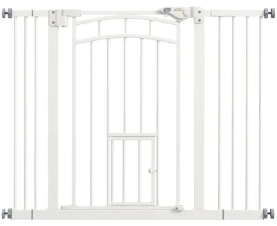 Produktbild von PawHut 74-100 cm Hunde Treppenschutzgitter, Hundeabsperrgitter mit Katzenklappe