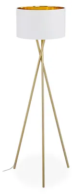 Stehlampe Dreibein, Stoffschirm, H 148,5 cm, E27, Gold/Weiß