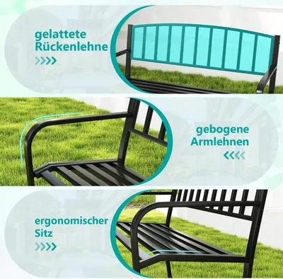 Immagine prodotto di Panca da giardino in metallo per esterni, resistente alle intemperie, per 2-3 persone, nera