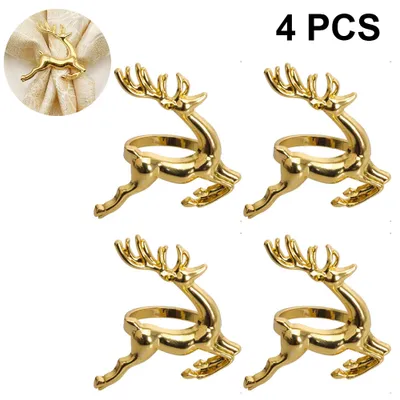 Produktbild von Serviettenringe, 4 Stück Weihnachts Rentier Serviettenringe Halter Silber Gold Serviettenhalter Serviettenringe Schnallen für Weihnachten Tischdekoration, Hochzeit, Abendessen, Party, DIY Dekoration