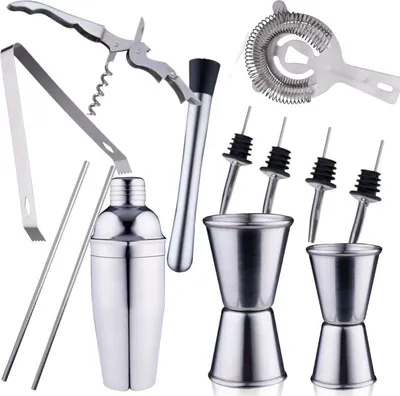 Obrázok produktu pre alpina Cocktail Set complete - 14 kusov - Cocktail Shaker/Stamper/Jigger/Etc - nerezová oceľ