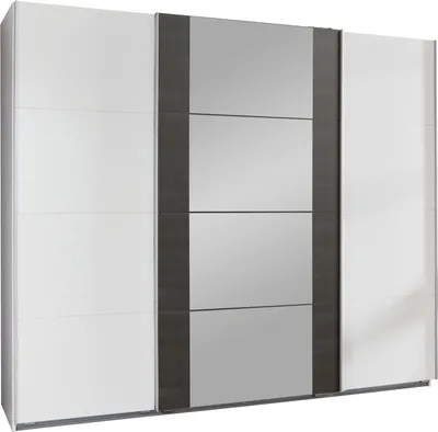 Immagine prodotto di Armadio ad ante scorrevoli Berna Armadio design selezionabile, bianco / acciaio grezzo, 313x64x236cm